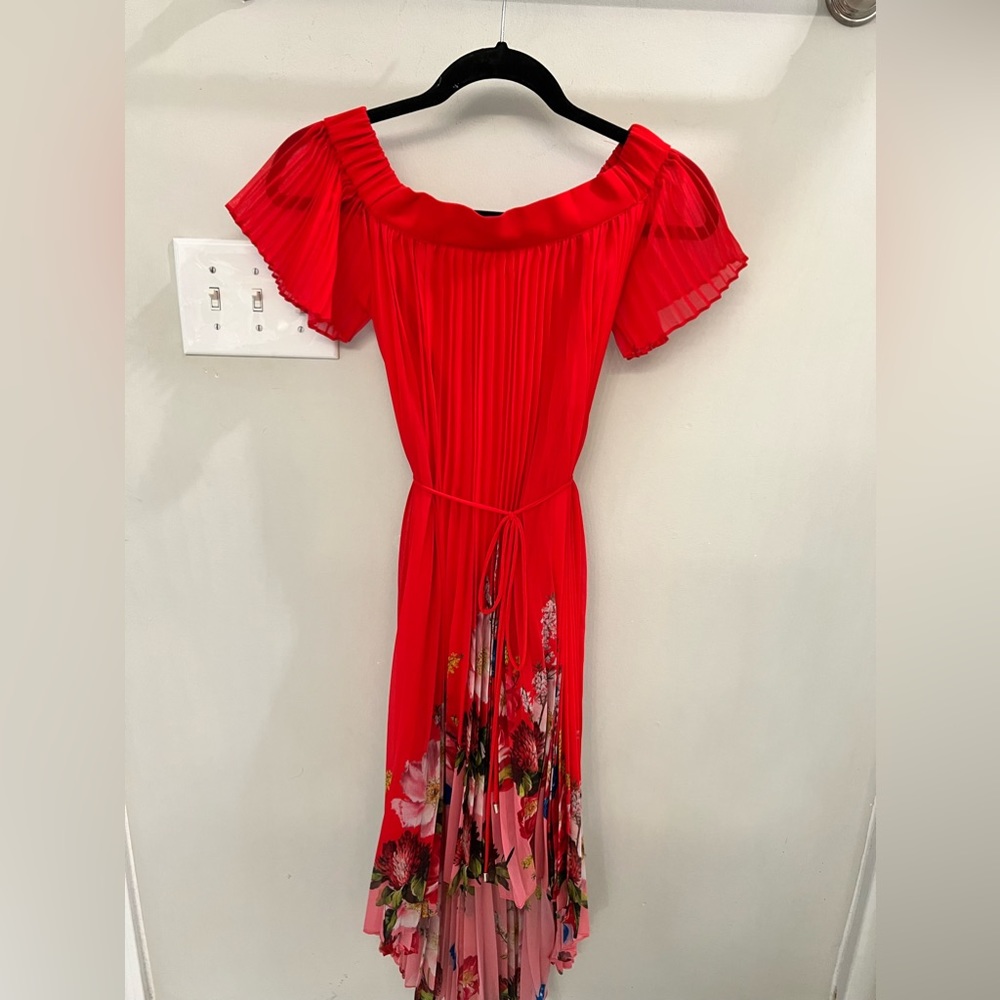 Ted Baker Off Shoulder Pleated High/Low Cocktail Dress
